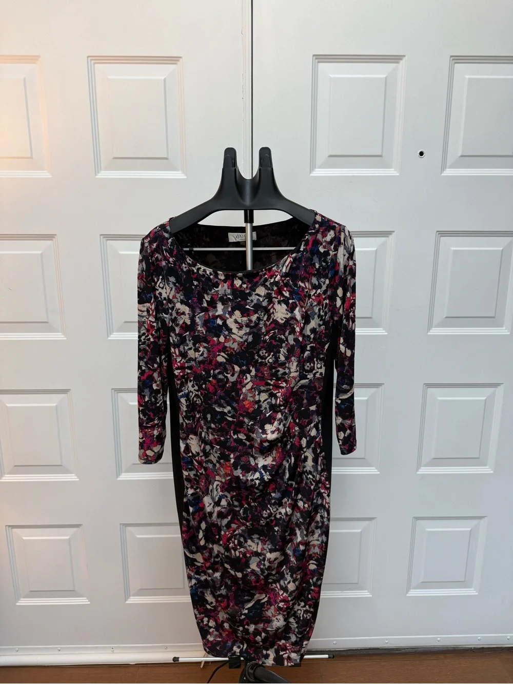 Kasper Black Midi Dress with Pink and Cream Floral Print - Picture 1 of 4